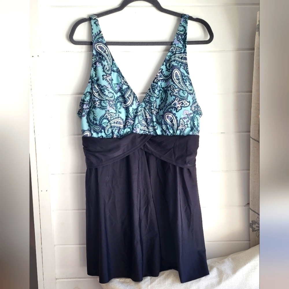 Summer Mae Paisley Print Adjustable Strap Swim Dress Size 18W